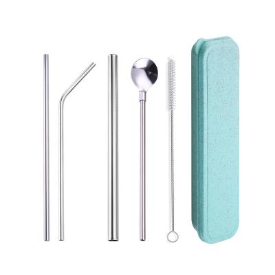 China 304 Stainless Steel Viable Wholesale Drinking Straws, Eco-friendly Reusable Metal Stirrer Spoon Straw Set for sale