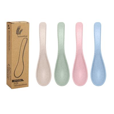 China Sustainable Soup Set Kids Plastic Biodegradable Baby Feeding Wheat Straw Spoon for sale