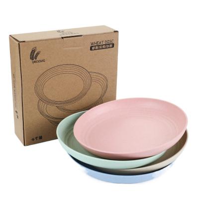 China 4 Pcs Sustainable Biodegradable Round Dessert Reusable Restaurant Plates Tableware, Unbreakable Wheat Straw Plates for sale