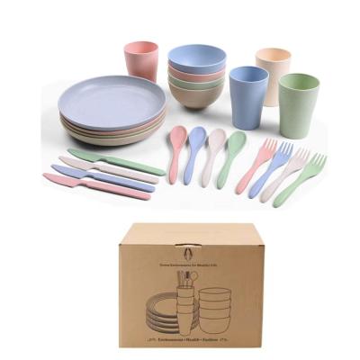 China Eco-friendly Biodegradable Dishes Cups Bowls Sets 16/28/29 Pcs Wheat Straw Dinnerware Set Set for sale