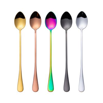 China Fashional Stainless Steel Long Handle Durable Colorful Tea Coffee Ice Cream Spoon for sale