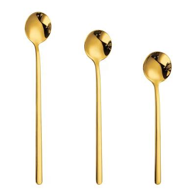 China Sustainable Coffee Dessert Custom Set Silver Gold Stainless Steel Small Long Handle Gift Korean Metal Brass Tea Spoon for sale