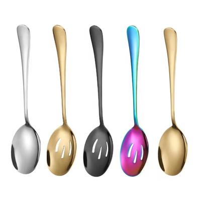 China Amazon Sustainable Hot Sale Large Gold Spoon Stainless Steel Buffet Set Slotted Salad Serving Spoon for sale