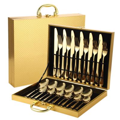 China Sustainable Royal 18/10 Gold Stainless Steel Spoon Fork Knife Cutlery Flatware Sets for sale