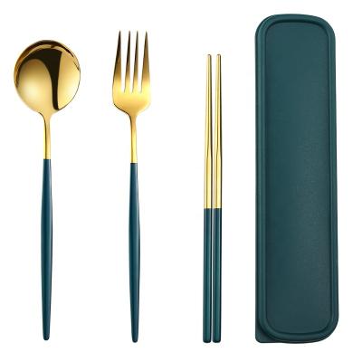 China Portable Dinnerware Spoon Fork Chopsticks Travel Cutlery Set with Wheat Straw Case for sale