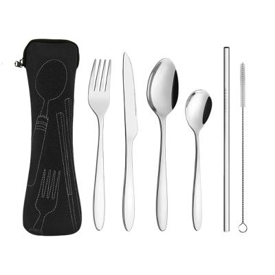 China Amazon Success 2020 Travel Viable Reusable Portable Tableware Spoon and Fork Camping Straws Cutlery Set for sale