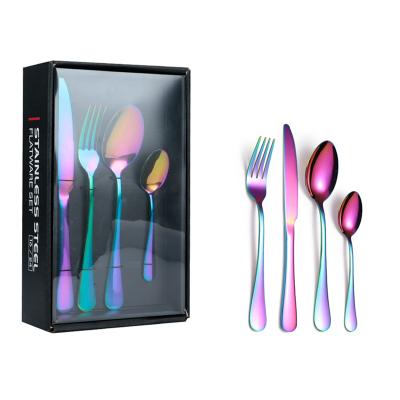 China Manufacturer Wholesale Gold 24pcs Viable Travel Set Child Portable Kitchen Wedding Camping Dinner Colorful Cutlery Set Stainless Steel for sale