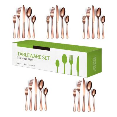 China Viable Wholesale 20 Pcs Cutlery Set Gold Stainless Steel Knife Fork Spoon Flatware Set With Box for sale