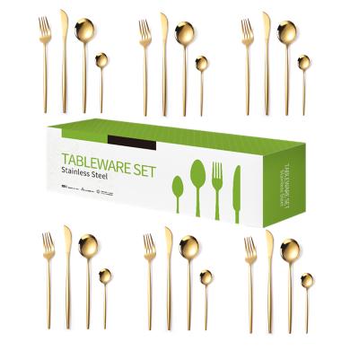 China Simplicity Classic 24 Piece Gold Stainless Steel Cutlery Set For Gift Weeding Party for sale