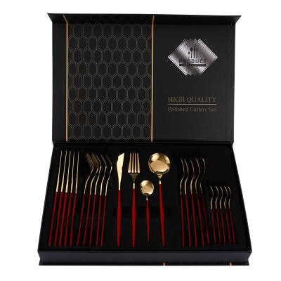 China Portuguese Luxury Gold Plated Cutlery Sustainable Suitable For Weddings And Partiescutlery Set Stainless Steel 24pcs for sale