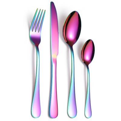 China Amazon Selling Dinnerware Set Sustainable Hot Colorful Metal Stainless Steel Rainbow Plated Cutlery for sale