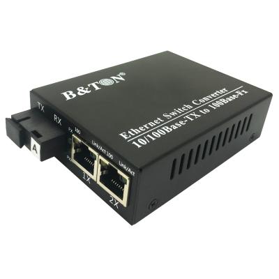 China Unmanaged Fiber Optic Transmission 1Fiber 2RJ45 Fiber Switch Copper Media Converter for sale