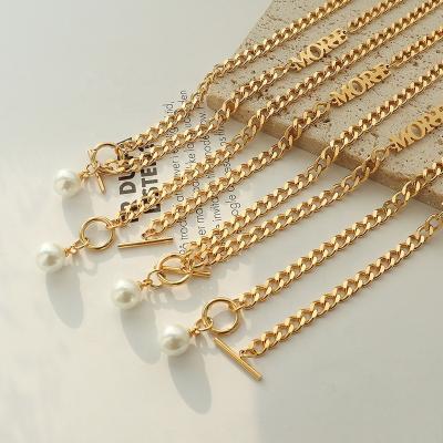 China FASHIONABLE Hot Sale Amazon Pearl 18K Gold Plated OT Titanium Steel Buckle Link Chains Pendant Cuban Necklace for sale