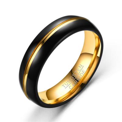 China New Fashion 6mm Groove 316L Stainless Steel Mens Black Ring TRENDY Rings Wholesale Jewelry For Men for sale