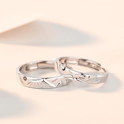 China Trendy Couples Ring 925 Sterling Silver Simple Ring Sun Moon Ring Women Men Creative Jewelry for sale