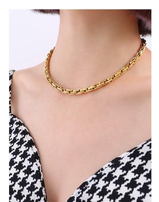 China 2021 Hot Sale FASHIONABLE 18K Real Gold Plated Thick Titanium Steel Hip Hop Chain Necklace for sale