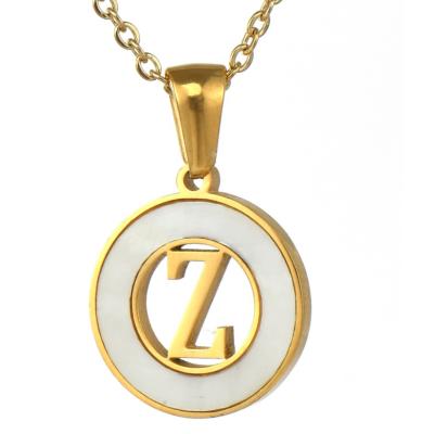 China FASHIONABLE Natural Steel Round Letter Initial Gold Necklace Shell Necklace Hollow Design Stainless Steel Jewelry for sale