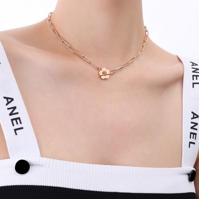 China New Real Hip Hop Flower Chain Style Titanium Steel Rectangular Pendant Necklace 18K Gold Plated for sale