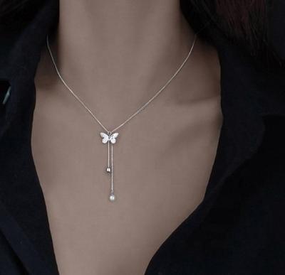 China New Design Luxury Chain S925 Sterling Silver Butterfly Necklace Trendy Women's Summer 2021 for sale