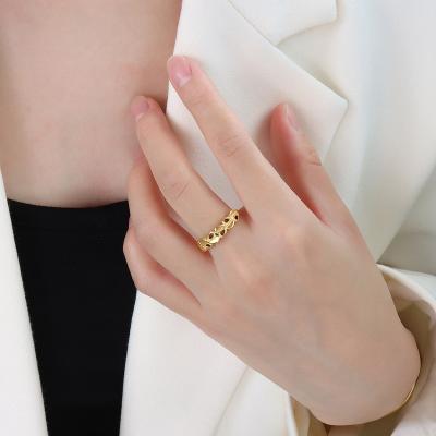 China TRENDY French Simple Fashion Retro Peach Heart Style Vintage 18K Gold Ring Titanium Steel Jewelry for sale