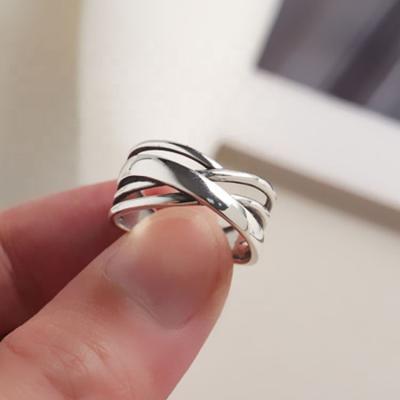 China Fashionable fashon ready to ship retro irregular line S925 Sterling Silver Ring Silver female personality ring wrap for sale