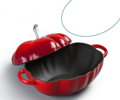 China Sustainable Cast Iron Pumpkin Shaped Hot Soup Stew Pot Metal Cast Iron Pumpkin Pot For Cooking for sale