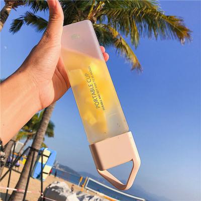 China Wholesale Viable Fruit Juice Square Bottle BPA Free Portable Transparent Sports Frosted Plastic Water Bottle for sale