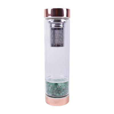 China Wholesale Viable Green Gemstone Crystal Infused Water Bottle 450ml Glass Water Bottle for sale