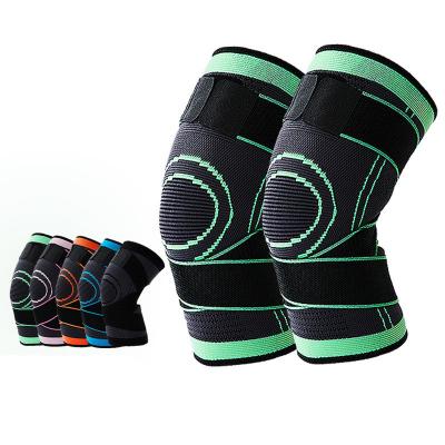 China Comfortable Breathe Free Adjustable Amazon Sport 3D Running Nylon Elastic Pain Knitted Support Protector Compression Sleeve Knee Brace With Strap Belt for sale