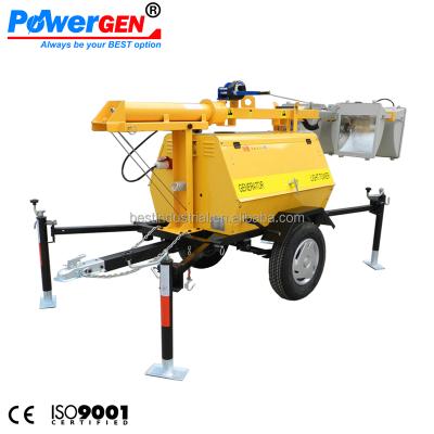 China POWERGEN 8m 4x1000W High Mast Light Tower with Trailer Diesel Generator 5KW for Mining and Construction BMLT41000A for sale