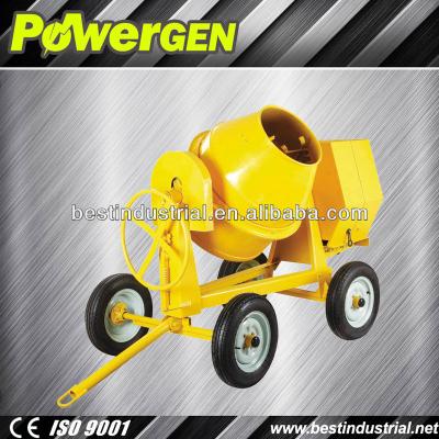 China The bestseller! ! ! POWERGEN 350L Construction Machinery Electric Motor 4 Wheels 350L Drum Reliable Trailer Mounted Cement Mixer for sale