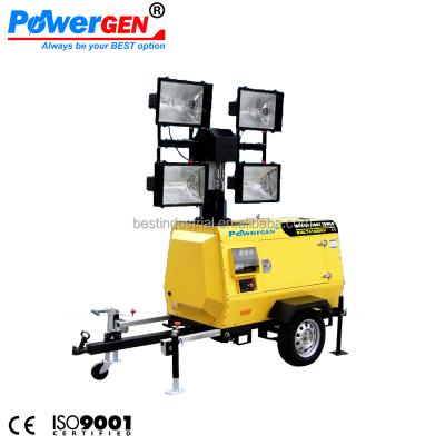 China The best quality! ! ! POWERGEN Kubota D1105-BG BMLT41000KH Hydraulic Motor 4x1000W 9m Mast Light Tower for sale