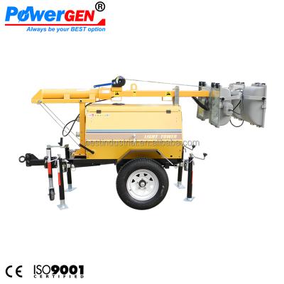 China POWERGEN Mast 8m Diesel Engine 10HP 4x1000W Metal Halide Lamp Tower Lighting Generator 5KW BMLT41000A for sale