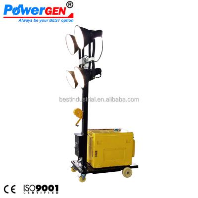 China The cheapest price! ! ! POWERGEN 50/60Hz Diesel Mobile Generator Tower 5KW 4.8m Metal Halide Lighting Portable Light Tower 4x250W 4x18000lumen for sale