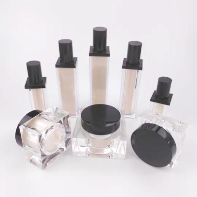 China 15ml30ml50ml Square Cosmetic Acrylic Vacuum Bottle And Skin Care Cream Airless Jars Set With Replaceable Inner for sale