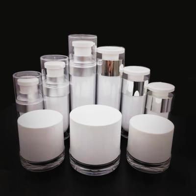 China 15ml30ml50ml Acrylic Skin Care Pump Bottle Set Luxury Airless Cosmetic White Cosmetic Bottle for sale