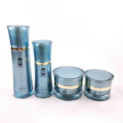 China Double Layers Cosmetic Waist-thinned Cosmetic Containers Acrylic Plastic Sprayers Bottle And Facial Cream Jars for sale