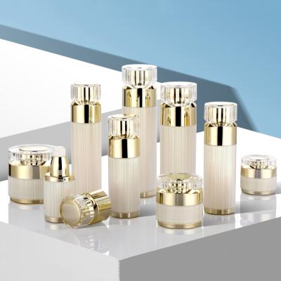 China White Acrylic Airless Cosmetic Pearl Pump Lotion Bottle And Cream Jars With Lattice Sets Cosmetic Packaging for sale