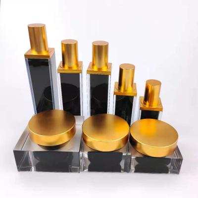 China 100/120ml Square Black Empty Acrylic Cosmetic Plastic Toner / Lotion Pump Bottles Cream Containers 30g50g Sets for sale