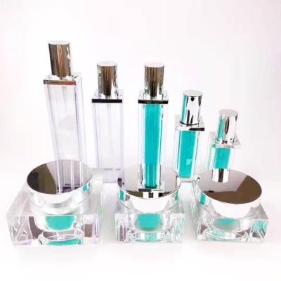 China Cosmetic 15/30/50ml Square Acrylic Cosmetic Foundation Airless Pump Bottles And Cream Jars Sets for sale