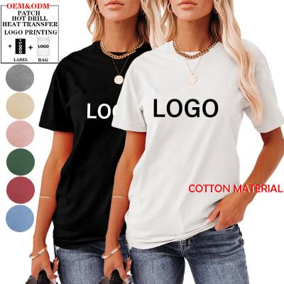 China Custom Logo Printing Design Casual High Quality Breathable White Black Blank Women's Simple Summer Cotton T-shirt for sale