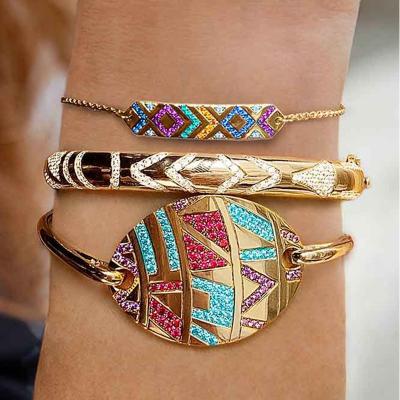 China Knotted Beaded Fashion Women's Vintage Diamond Gold Geometric 3pcs Colorful Natural Gemstone Bracelets for sale