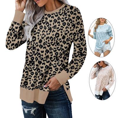 China Breathable Wholesale Long Sleeve Loose Fit Leopard Print Women Casual Crewneck Sweatshirt for sale