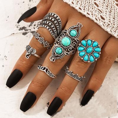 China Trendy Vintage Products 2022 Hot Selling Fashion Charm Geometric Rings 7 Pieces Wedding Joint Rings Set Women Jewelry for sale