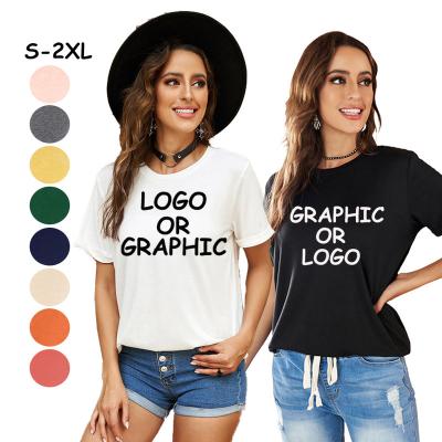 China Breathable Customize Logo Graphic Printing Short Sleerve Summer Casual Women Tops Blanket Cotton Black White T-shirt Custom T-shirt for sale