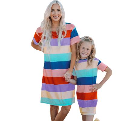 China Breathable High Quality Oversize Fashion Women T-shirt Print Stripe Long Dress T-shirt Dress for sale