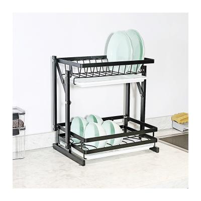 China Stainless Steel Double Rack Dish Rack Cutlery Folding Stored Multifunctional Dish Rack for sale