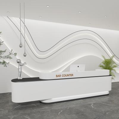 China EUROPEAN Led Light Wood Reception Desk Couner Design Artificial Stone Front Desk Welcome Counter Living Room For Sale Wood for sale