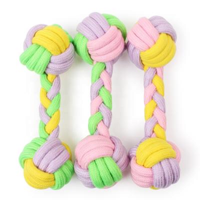 China Sustainable Cotton Rope Chew Dumbbell Teeth Cleaning Bite Resistant Dog Toy for sale