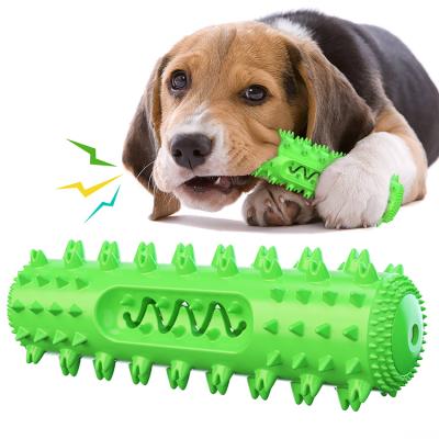 China Amazon Best Selling TPR Viable Teeth Cleaning Serrated Rod Dog Toothbrush Chew Squeaky Molar Dog Toy for sale